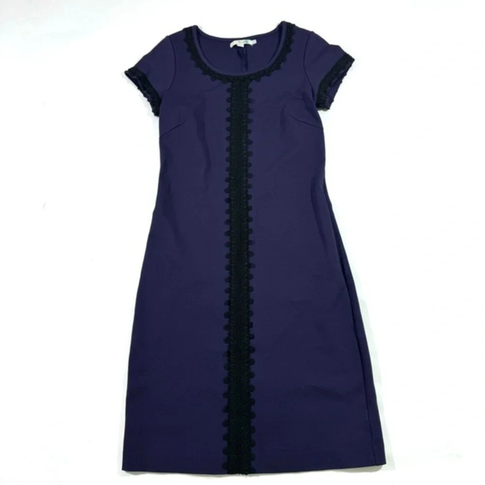Boden Purple Knit Dress Black Lace Applique